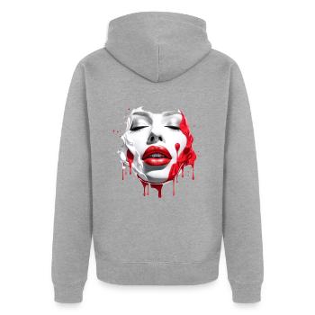 Frauengesicht Rote Lippen - Unisex Premium Bio Zip Hoodie - Grau meliert - Hinten - Nico (187cm)