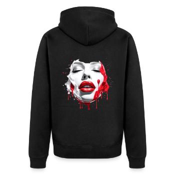 Frauengesicht Rote Lippen - Unisex Premium Bio Zip Hoodie - Schwarz - Hinten - Nico (187cm)