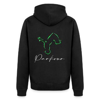 Parkour - Unisex Premium Bio Zip Hoodie - Schwarz - Hinten - Nico (187cm)