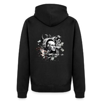 George Washington Gelddruckmaschine Geld Geschenk - Unisex Premium Bio Zip Hoodie - Schwarz - Hinten - Nico (187cm)
