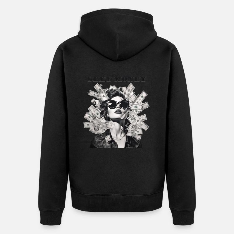 Frau mit Sonnenbrille Lederjacke Geld - Unisex Premium Bio Zip Hoodie - Schwarz