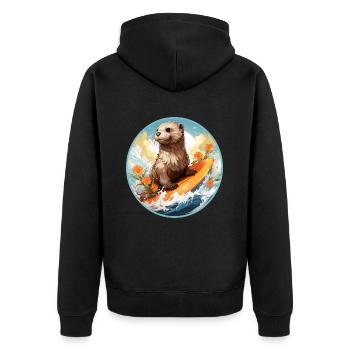Loutre sur planche de surf - Veste à capuche bio Premium Unisexe - noir - Dos - Nico (187cm)