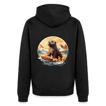 Loutre de mer sur planche de surf - Veste à capuche bio Premium Unisexe - noir - Dos - Nico (187cm)