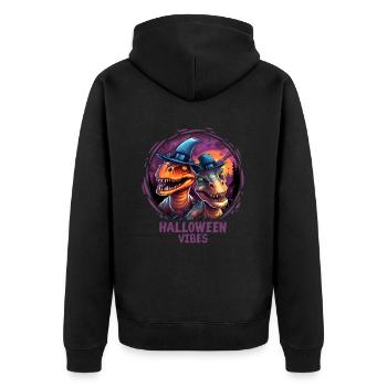 Halloween Vibes Dinosaur Velociraptor Dino - Unisex Premium Organic Zip Hoodie - black - Back - Nico (187cm)