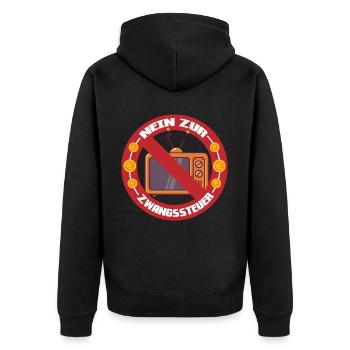 Nein zur Zwangssteuer - Unisex Premium Bio Zip Hoodie - Schwarz - Hinten - Nico (187cm)
