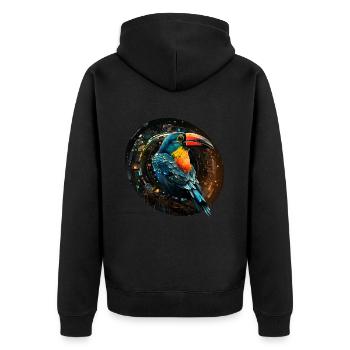 Toucan in Space retro style - Unisex Premium Organic Zip Hoodie - black - Back - Nico (187cm)