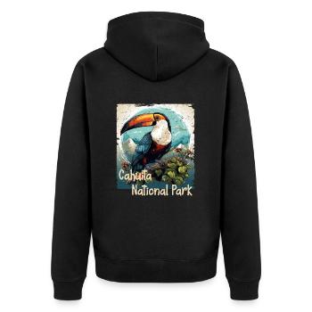 Cahuita National Park Tukan retro style - Unisex Premium Bio Zip Hoodie - Schwarz - Hinten - Nico (187cm)