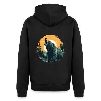 Grizzly in sundown - Unisex Premium Bio Zip Hoodie - Schwarz - Hinten - Nico (187cm)