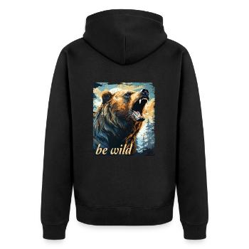 Be Wild Retro Style - Unisex Premium Organic Zip Hoodie - black - Back - Nico (187cm)