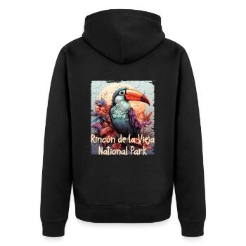 Rincon de la Vieja Tukan retro style - Unisex Premium Organic Zip Hoodie - black - Back - Nico (187cm)