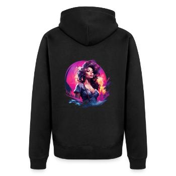 Wunderschöne Frau am Meer im Pin-Up Style - Unisex Premium Bio Zip Hoodie - Schwarz - Hinten - Nico (187cm)