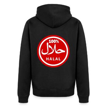 Halal حلال - Unisex Premium Organic Zip Hoodie - black - Back - Nico (187cm)