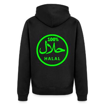 Halal - Unisex Premium Bio Zip Hoodie - Schwarz - Hinten - Nico (187cm)