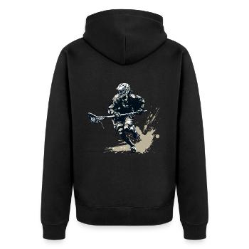 Lacrosse Lax Spieler Trainer Sport Geschenk - Unisex Premium Bio Zip Hoodie - Schwarz - Hinten - Nico (187cm)
