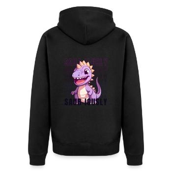 Dinosaurier - SAURIOUSLY - Unisex Premium Bio Zip Hoodie - Schwarz - Hinten - Nico (187cm)