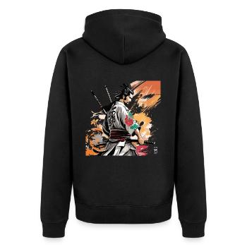 samurai with swords graphic - Unisex Premium Organic Zip Hoodie - black - Back - Nico (187cm)
