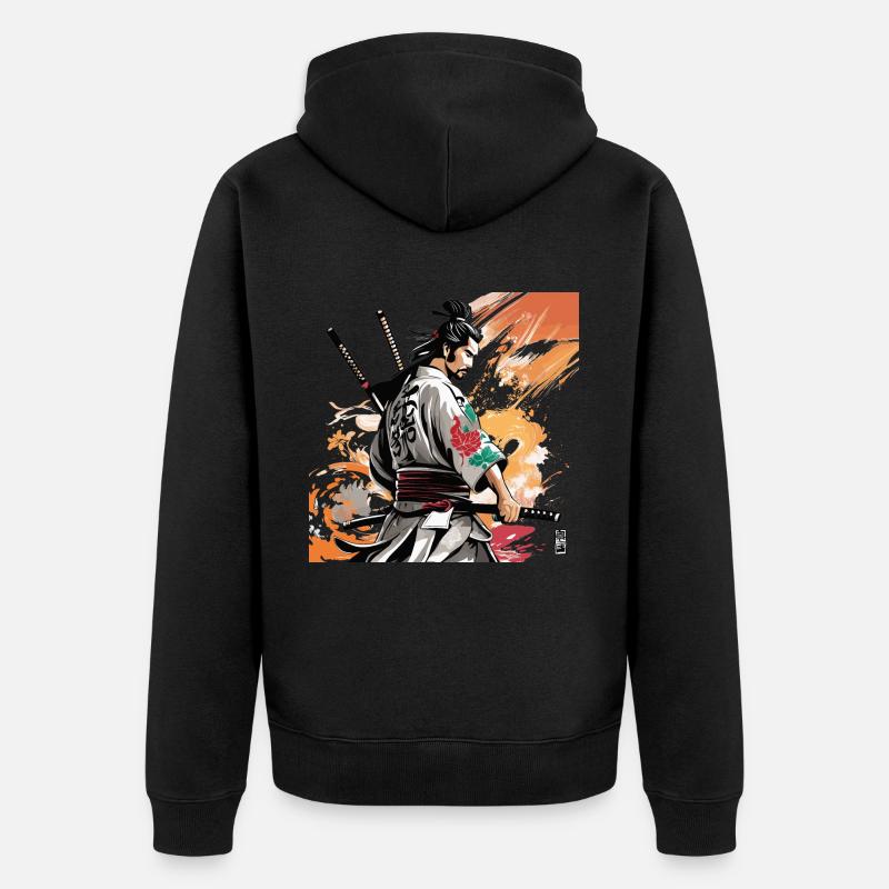 Samurai mit Schwertergrafik - Unisex Premium Bio Zip Hoodie - Schwarz