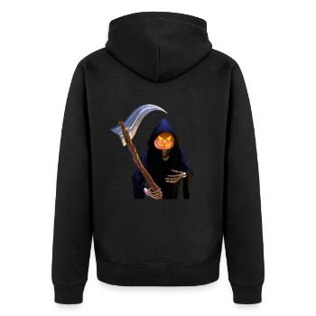 Der Sensenmann zu Halloween - Unisex Premium Bio Zip Hoodie - Schwarz - Hinten - Nico (187cm)