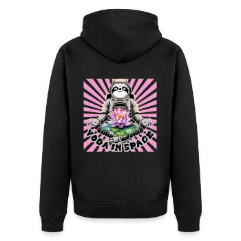 Yoga im Weltall - Unisex Premium Bio Zip Hoodie - Schwarz - Hinten - Nico (187cm)