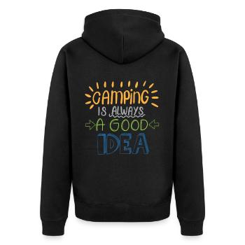 Camping Idea - Unisex Premium Organic Zip Hoodie - black - Back - Nico (187cm)