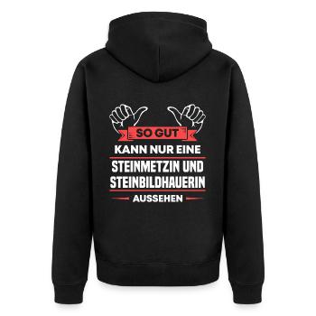 Steinmetzin Steinbildhauerin Design für Handwerker - Unisex Premium Bio Zip Hoodie - Schwarz - Hinten - Nico (187cm)