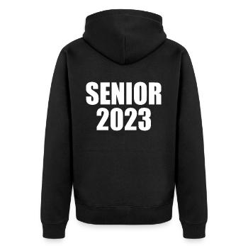Senior 2023 - Unisex Premium Organic Zip Hoodie - black - Back - Nico (187cm)