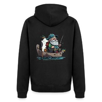 Fischer entspannen sich - Unisex Premium Bio Zip Hoodie - Schwarz - Hinten - Nico (187cm)