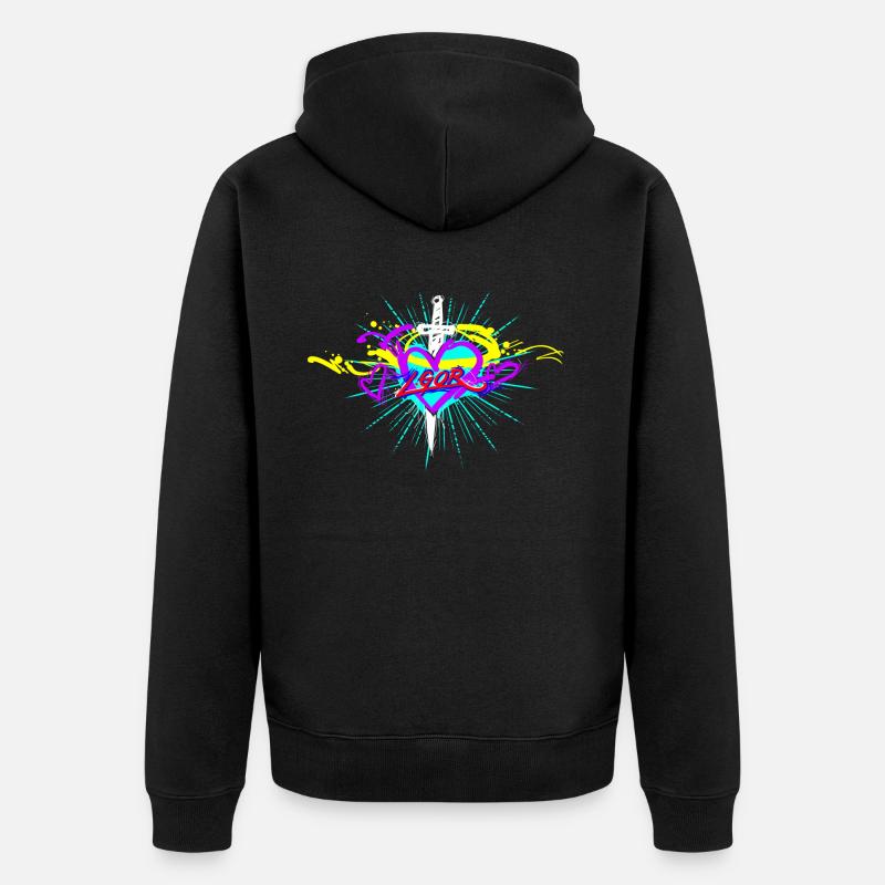 L.Gor Dolch mit Herz - Unisex Premium Bio Zip Hoodie - Schwarz