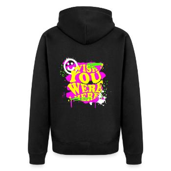 Wish You Were Here Distorted!!! - Unisex Premium Organic Zip Hoodie - black - Back - Nico (187cm)