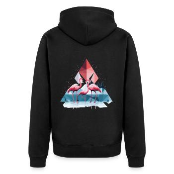 3 Flamingos im Wasser - Unisex Premium Bio Zip Hoodie - Schwarz - Hinten - Nico (187cm)