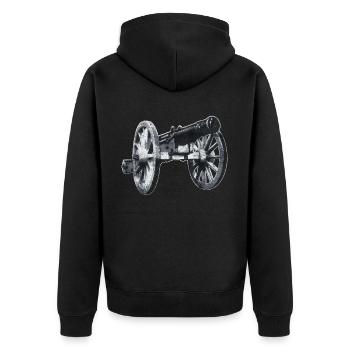 AC/DC Kanone We Salute You - Unisex Premium Bio Zip Hoodie - Schwarz - Hinten - Nico (187cm)