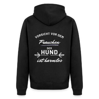 vorsicht frauchen hund harmlos hunde spruch - Unisex Premium Bio Zip Hoodie - Schwarz - Hinten - Nico (187cm)