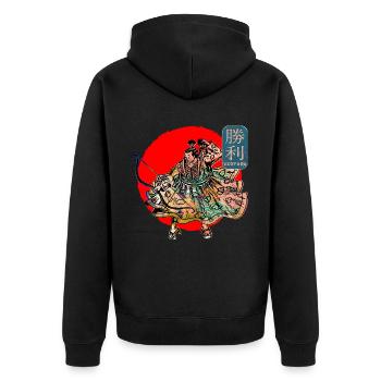 Samurai Krieger Schwert Japanische Kunst Sieg Kanji - Unisex Premium Bio Zip Hoodie - Schwarz - Hinten - Nico (187cm)