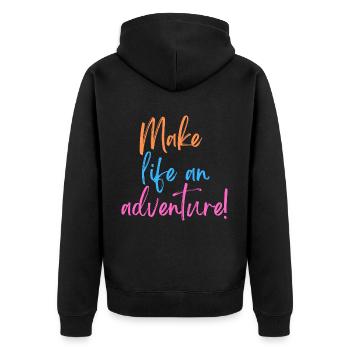 KDFA I Make life an adventure! - Unisex Premium Bio Zip Hoodie - Schwarz - Hinten - Nico (187cm)