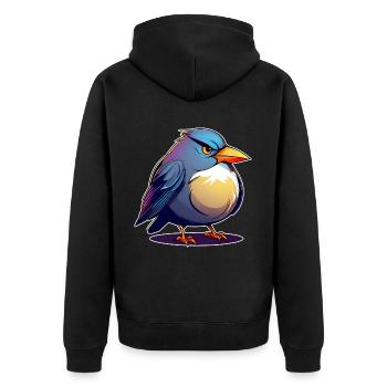 Kleiner grimmiger dicker Vogel - Unisex Premium Bio Zip Hoodie - Schwarz - Hinten - Nico (187cm)