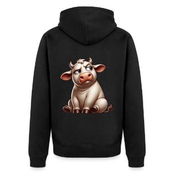 Cartoon cow skeptical bull funny comic - Unisex Premium Organic Zip Hoodie - black - Back - Nico (187cm)