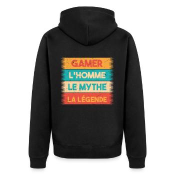 Gamer, L'homme, Le mythe, cadeau Gamer. jeux vidéo - Veste à capuche bio Premium Unisexe - noir - Dos - Nico (187cm)