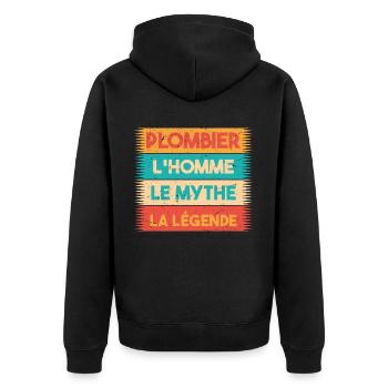Plombier, L'homme, Le mythe, cadeau plombier. - Veste à capuche bio Premium Unisexe - noir - Dos - Nico (187cm)