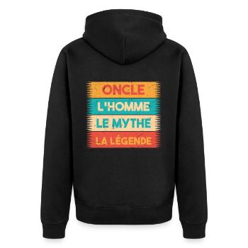 Oncle, L'homme, Le mythe, cadeau oncle. Tonton. - Veste à capuche bio Premium Unisexe - noir - Dos - Nico (187cm)