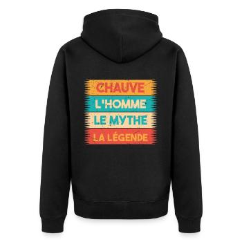 Chauve, L'homme, Le mythe, cadeau chauve. - Veste à capuche bio Premium Unisexe - noir - Dos - Nico (187cm)