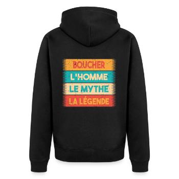 Boucher, L'homme, Le mythe, cadeau boucher. - Veste à capuche bio Premium Unisexe - noir - Dos - Nico (187cm)