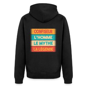 Confiseur, L'homme, Le mythe, cadeau confiseur. - Veste à capuche bio Premium Unisexe - noir - Dos - Nico (187cm)