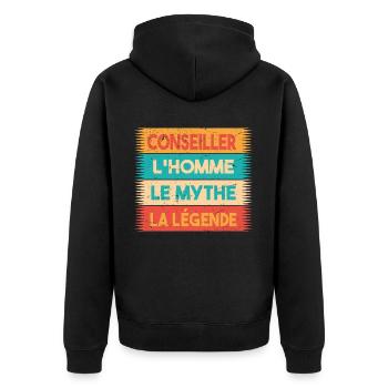 Conseiller, L'homme, Le mythe, cadeau conseiller. - Veste à capuche bio Premium Unisexe - noir - Dos - Nico (187cm)