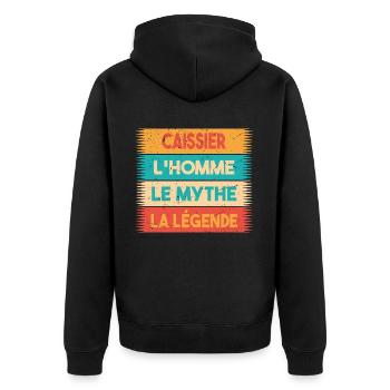 Caissier, L'homme, Le mythe, cadeau caissier. - Veste à capuche bio Premium Unisexe - noir - Dos - Nico (187cm)