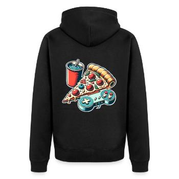 Pizza Gaming Gamer - Unisex Premium Bio Zip Hoodie - Schwarz - Hinten - Nico (187cm)