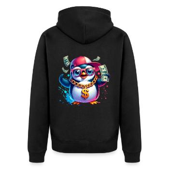 Penguin - Unisex Premium Organic Zip Hoodie - black - Back - Nico (187cm)