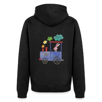 bunter regenbogen Zug mit rosa Hase - Unisex Premium Bio Zip Hoodie - Schwarz - Hinten - Nico (187cm)