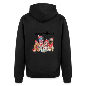 Merry Wuffmas! - Unisex Premium Bio Zip Hoodie - Schwarz - Hinten - Nico (187cm)