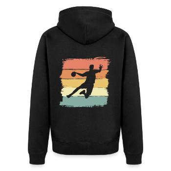 Handball retro vintage Handballer - Unisex Premium Bio Zip Hoodie - Schwarz - Hinten - Nico (187cm)