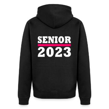 Senior 2023 - Unisex Premium Bio Zip Hoodie - Schwarz - Hinten - Nico (187cm)